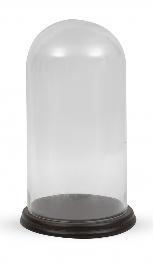 Fanal en vidrio, sobre base de madera.S. XIX.