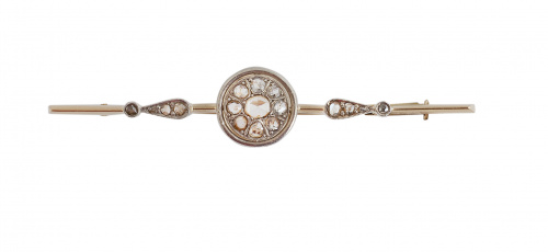 Broche alfiler de pp. S. XX con rosetón de diamantes centra