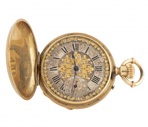 Reloj saboneta en oro amarillo S.XIX, con decoración en esm