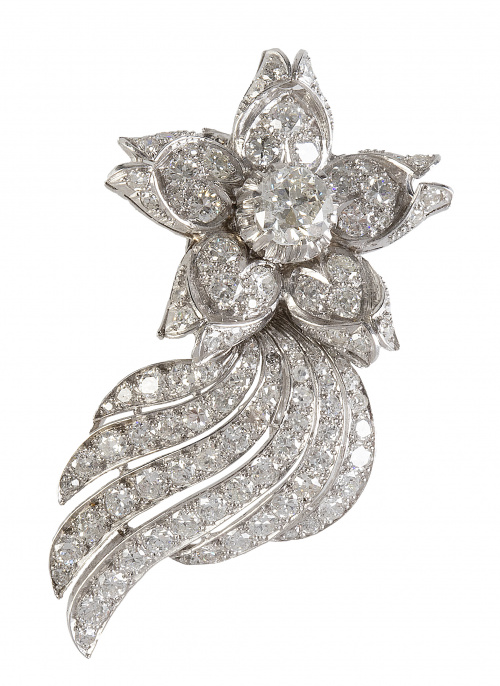  Broche flor de brillantes años 60 con brillante central de