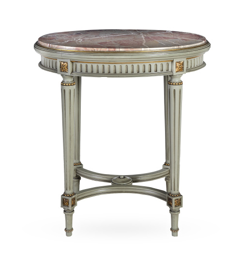 Mesa oval en madera tallada, policromada y dorada con tapa 