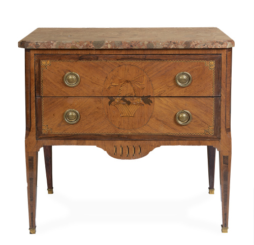 Cómoda Luis XVI de madera de palo de rosa, palosanto y marq