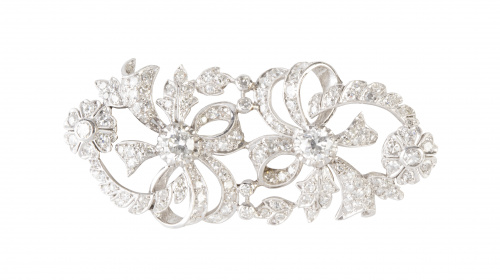 Broche placa años 50 con doble motivos de lazos y flores