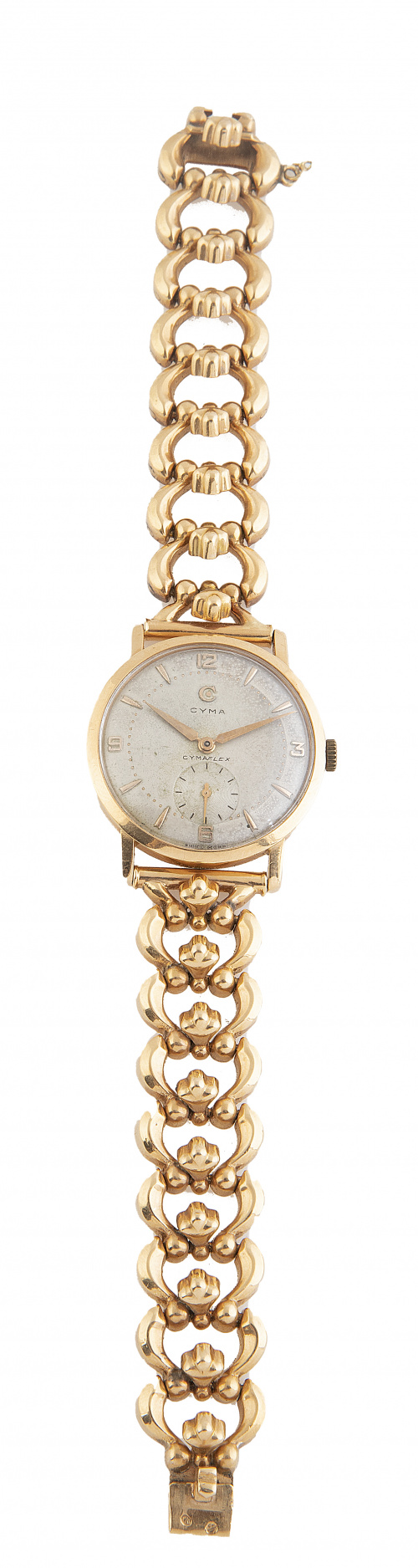 Reloj CYMA años 50 en oro con pulsera articulada