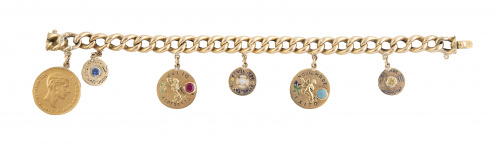 Pulsera años 60 de eslabón barbado con 6 charms colgantes y