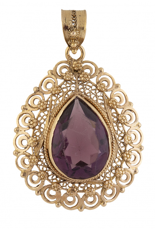 Colgante portugués de pp. S. XX con perilla de amatista en 