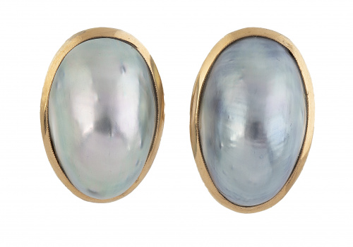 Pendientes con media perla nautilis gris 