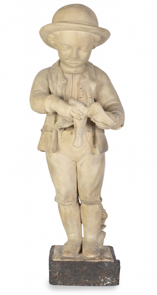 Niño con paloma.Escultura en terracota.Atribuido a Enri