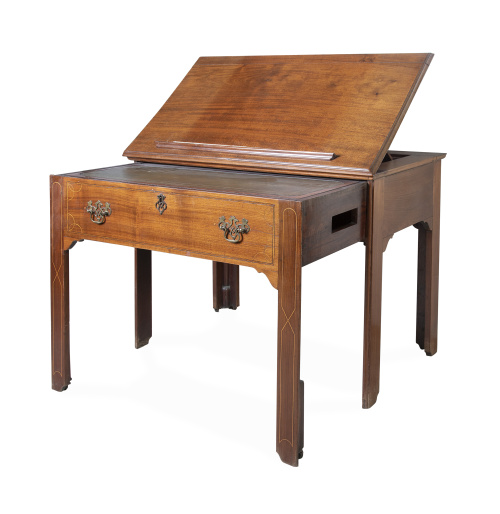 Mesa de arquitecto Jorge III de madera de caoba y marqueter