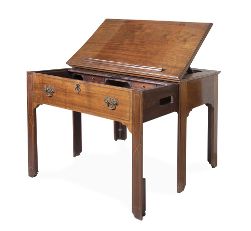 Mesa de arquitecto Jorge III de madera de caoba y marqueter