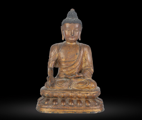 Buda sentado.Bronce lacado y policromado.China, S. XVII