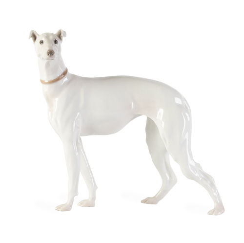 Galgo de porcelana esmaltada. Con marcas.Manufactura de B