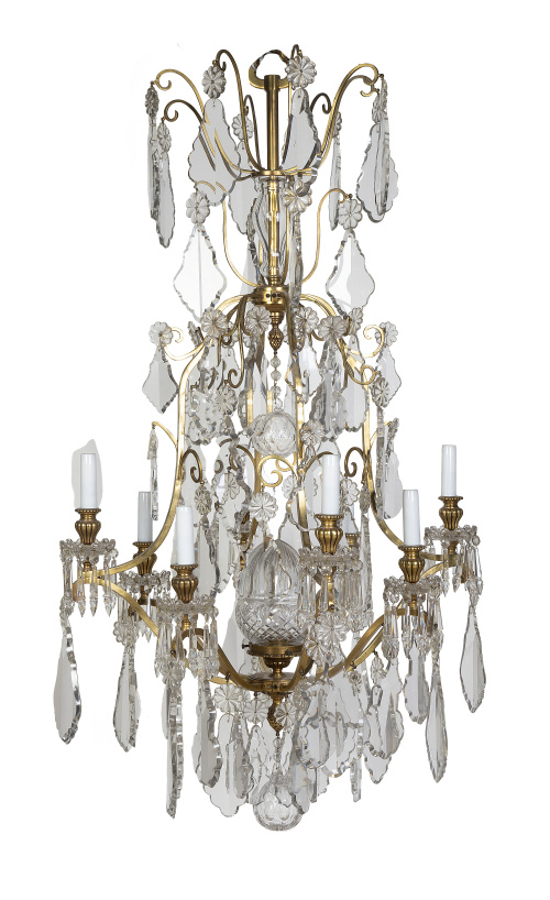 Lámpara de bronce dorado y cristal de estilo Luis XIV de oc