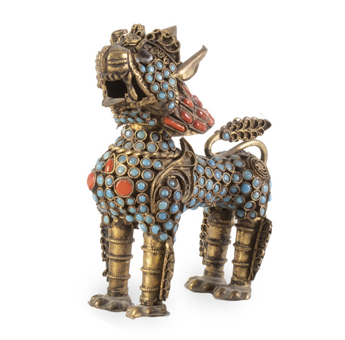 Bote en forma de quimera de bronce dorado, filigrana y esma