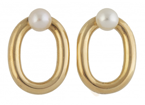 Pendientes con diseño de óvalo tubular coronado con perla s