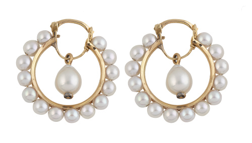 Pendientes criolla de perlas, con perla colgante móvil cent