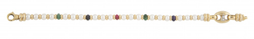 Pulsera de perlas combinadas con esmerldas, zafiros y rubíe
