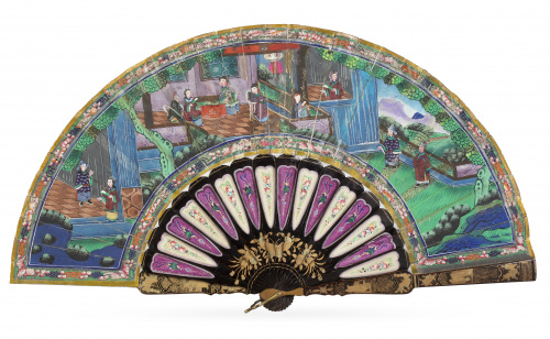 Abanico "mil caras" de papel con aplicaciones de marfil y p