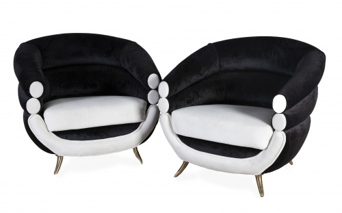 Pareja de butacas de terciopelo blanco y negro de tipo Lenz