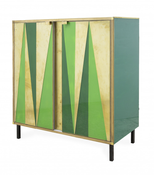 Aparador de latón dorado y franjas triangulares de cristal 