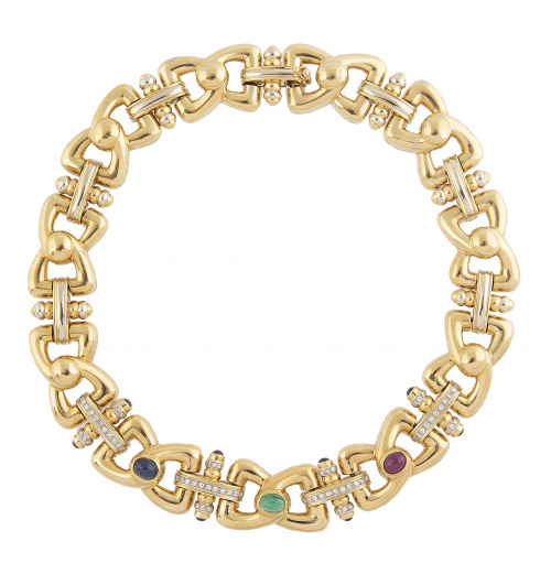 Gargantilla articulada de oro con once centros de piezas co