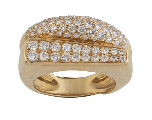 Sortija ancha de pavé de brillantes en frente doble que com