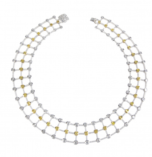Elegante gargantilla articulada de diamantes yellow e incol