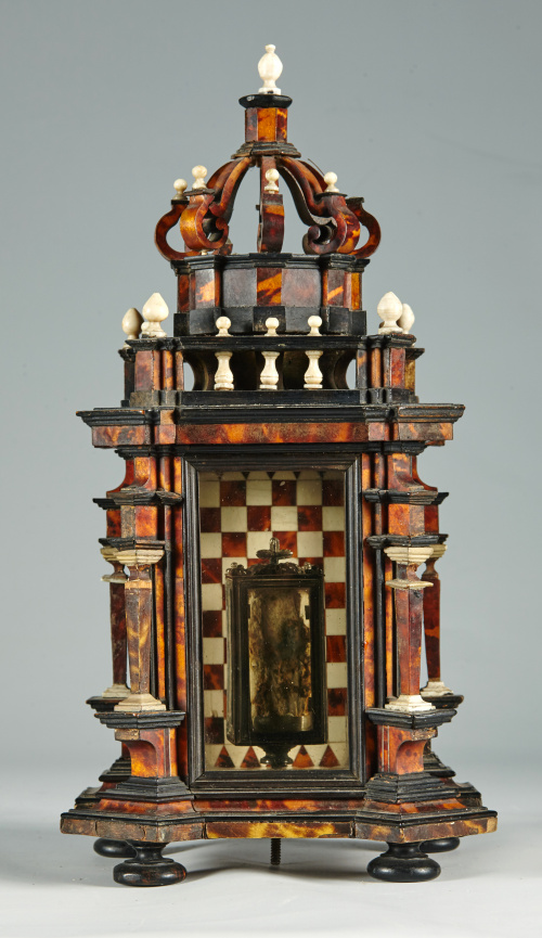 Templete-relicario barroco de marfil, madera ebonizada y ca