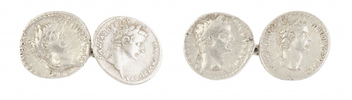 Gemelos dobles de monedas plata romanas en plata