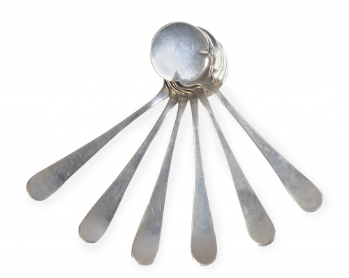 Juego de seis cucharas para helado de ley 915. Con marcas.