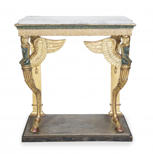 Consola imperio de madera tallada, policromada y dorada.T