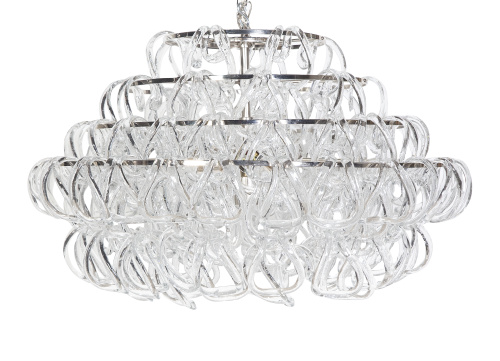 Lámpara de techo de metal cromado y cristal de Murano.Dis