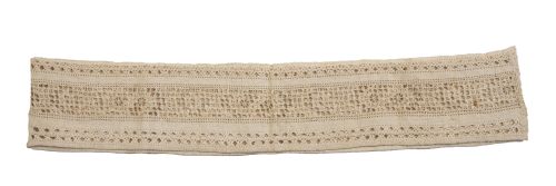 Tira en lienzo bordado en hilo crudo con entredós y randa d