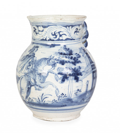 Jarro de bola de cerámica esmaltada en azul cobalto con jin