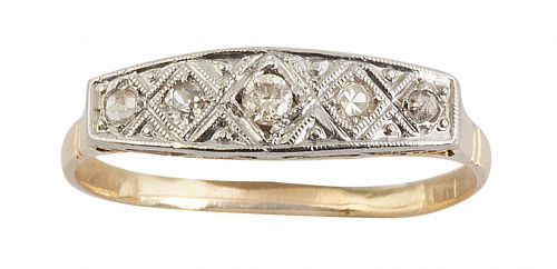 Sortija cintillo Art-Decó con cinco brillantes en banda de 