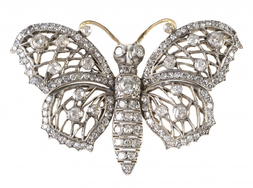 Broche mariposa de pp. S. XX de brillantes de talla antigua