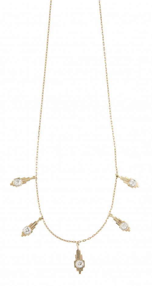 Collar Art-Decó con cinco piezas geométricas con chatones d