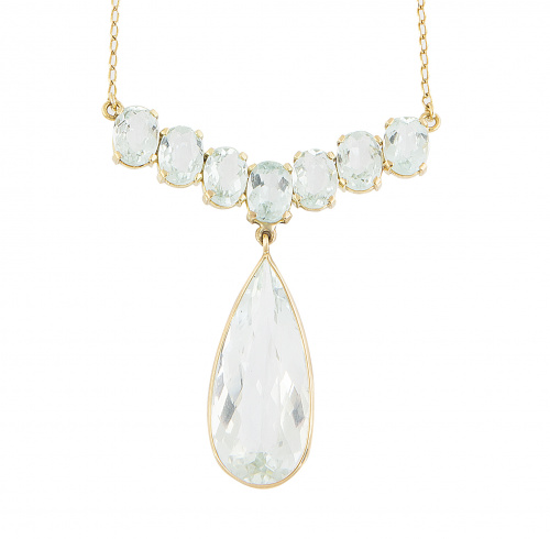 Collar de aguamarinas con gran perilla colgante de línea de