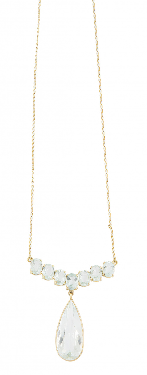 Collar de aguamarinas con gran perilla colgante de línea de