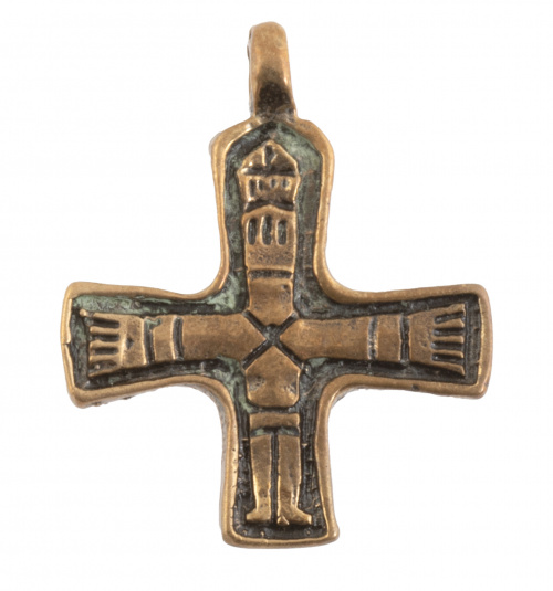 Cruz colgante azteca antigua colgante, de bronce dorado con