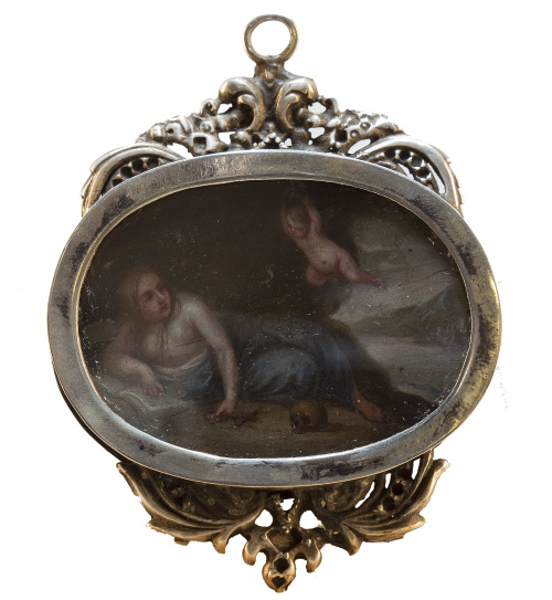 “Magdalena”Relicario con marco de plata, óleo sobre cobre