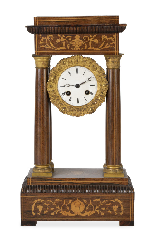 Reloj de pórtico Carlos X de madera de palosanto y marquete
