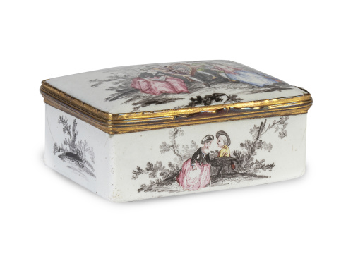 Tabaquera de esmalte con escena musical en la tapa y en el 