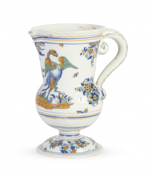 Jarro de cerámica esmaltada en verde, amarillo, ocre y azul