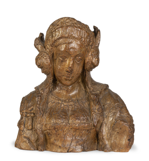 Busto femenino.Madera tallada.Escuela flamenca, S. XVII.