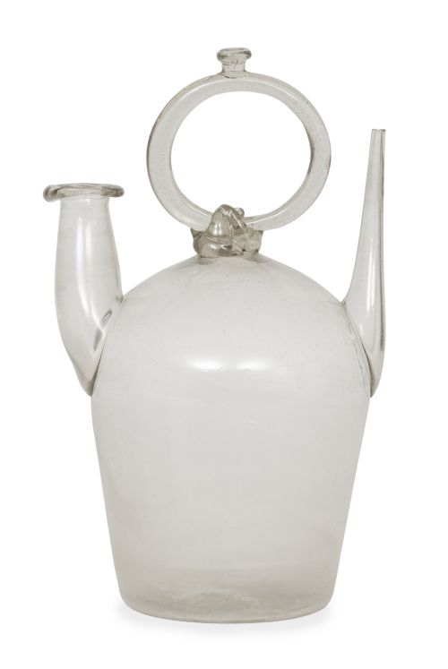 Botijo o cantir de vidrio transparente.Trabajo catalán, S