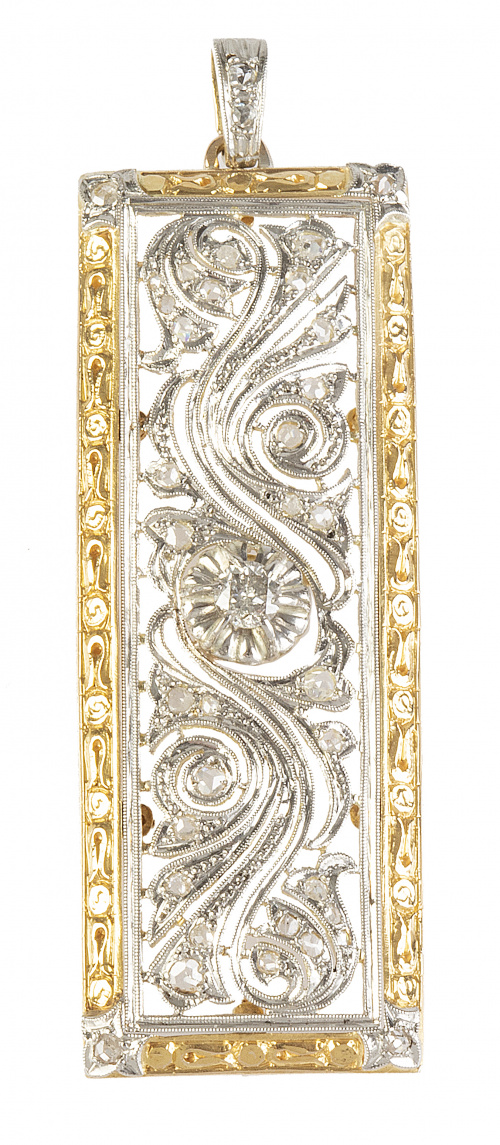 Colgante años 30 rectangular de diamantes con decoración ca