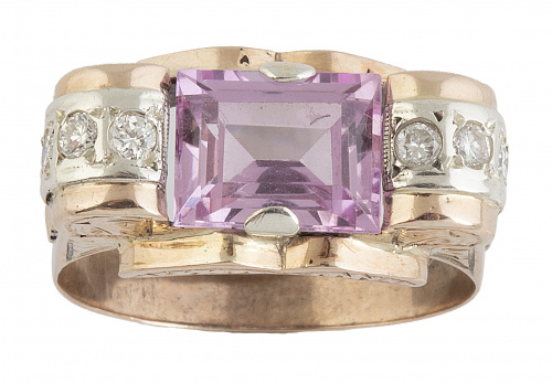 Sortija chevalier años 40 con rosa de Francia, entre arcos 