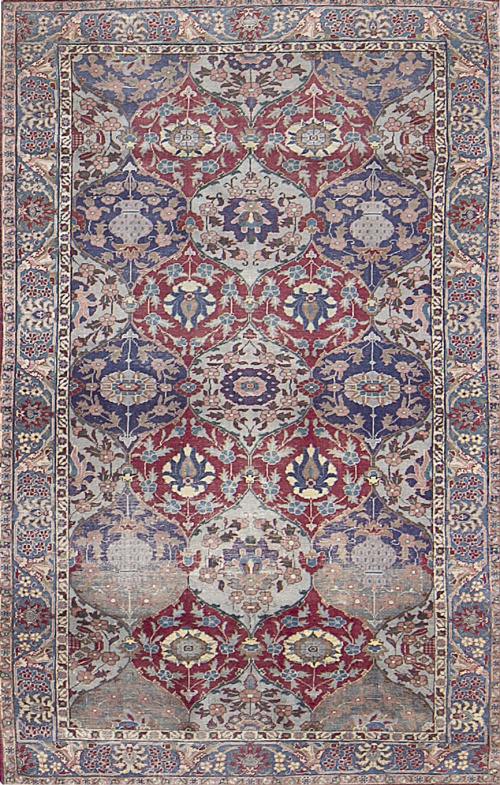 Antigua alfombra persa Sene Baft con dibujo de Khesti.
