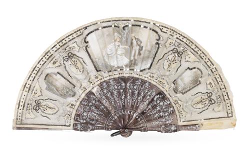 Abanico con varillaje de nácar "orient" con país de tela pi